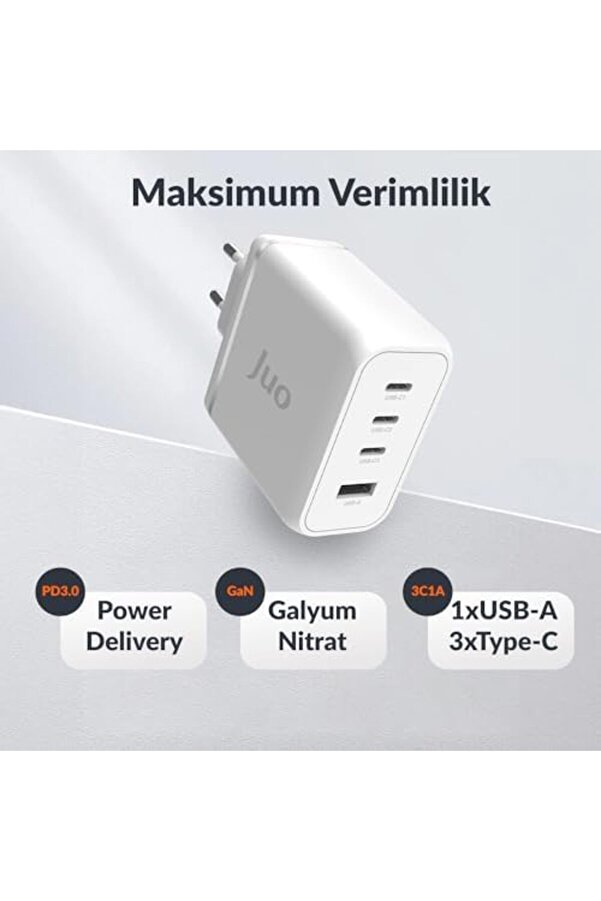 Polysi̇ght 100W 4 Portlu Usb-C + Usb-A Gan Şarj Aleti̇ & & Uyumlu Pd Type-C Hızlı Şarj Ci̇hazı Beyaz Tr