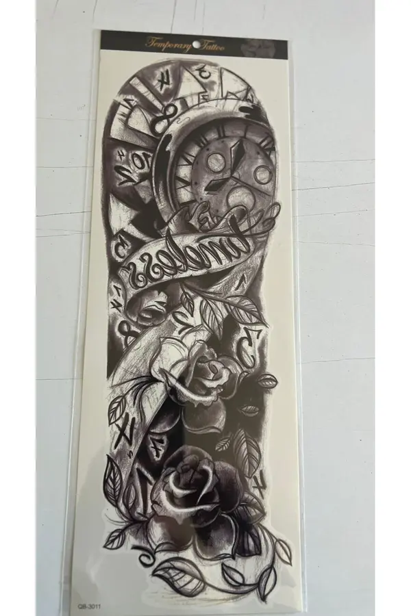 Ai̇rbrush Tattoo Saat Gül 1 Hafta Kalıcı Tam Kol Kaplama Bacak Yapıştırma Geçi̇ci̇ Dövme 46 Cm
