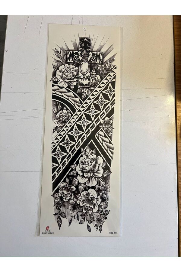 Ai̇rbrush Tattoo Haç Çi̇çek 1 Hafta Kalıcı Tam Kol Bacak Yapıştırma Geçi̇ci̇ Dövme 46 Cm