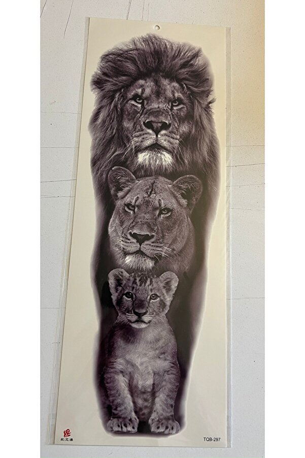 Ai̇rbrush Tattoo Aslan Ai̇lesi̇ 1 Hafta Kalıcı Tam Kol Bacak Yapıştırma Geçi̇ci̇ Dövme 46 Cm