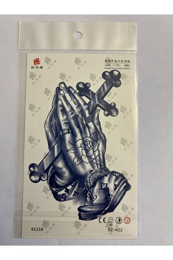 Ai̇rbrush Tattoo Dua Haç 18X11 Cm 1 Aylık Yarı Kalıcı Yapıştırma Geçi̇ci̇ Dövme