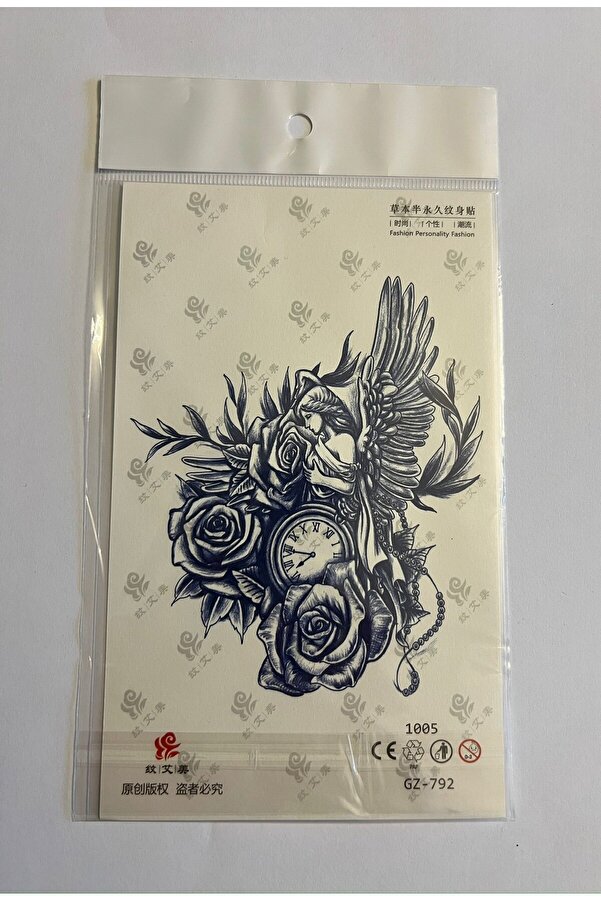 Ai̇rbrush Tattoo Melek Gül 18X11 Cm 1 Ay Kalıcı Geçi̇ci̇ Dövme Yapıştırma Dövme
