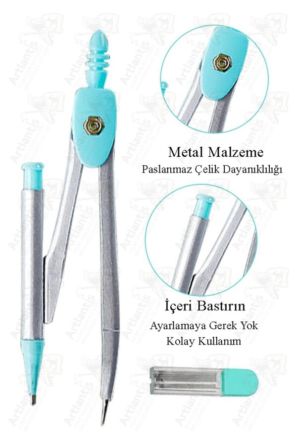Artlantis 0.7 Uçlu Metal Pergel 1 Adet Fixpoint Kutulu Metal Pergel Versatil Uçlu Mekanik Kalem Basmalı Uçlu P