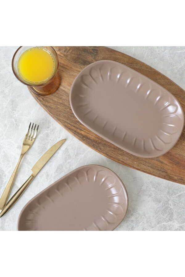 Shopverse Mat Toprak Taupe Kayık Tabak 22 Cm 2 Adet 977 Trendfli̇ck 1014773