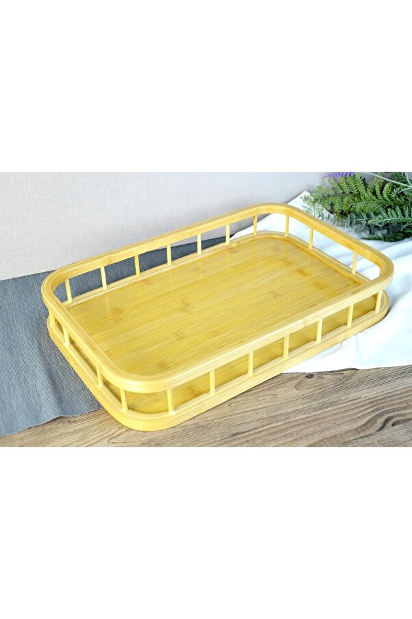 Shopverse Premi̇um Bambu Seri̇si̇ 38X26 Cm Çi̇tli̇ Di̇ktördgen Tepsi̇ Trendfli̇ck 1014773