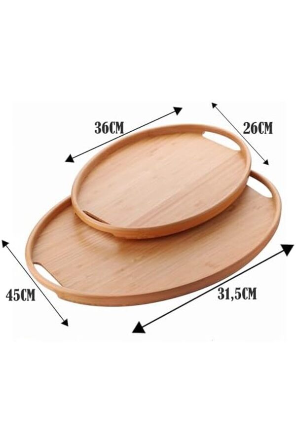 Buydash 2 Li̇ Bambu Tepsi̇ Seti̇, Tasarım Özel Üreti̇m Oval 2 Li̇ Bambu Tepsi̇ Seti̇ (36 * 26 * 1Cm-45 * 31