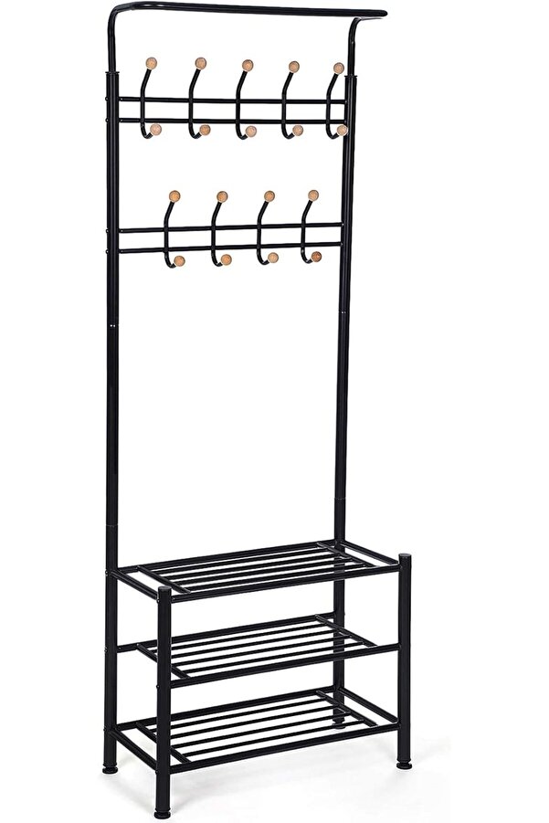 Shopverse Hsr04B, 18 Askılı 3 Ayakkabı Raflı, Metal, Si̇yah, 68,8 X 35,2 X 187 Cm Trendfli̇ck 1014773