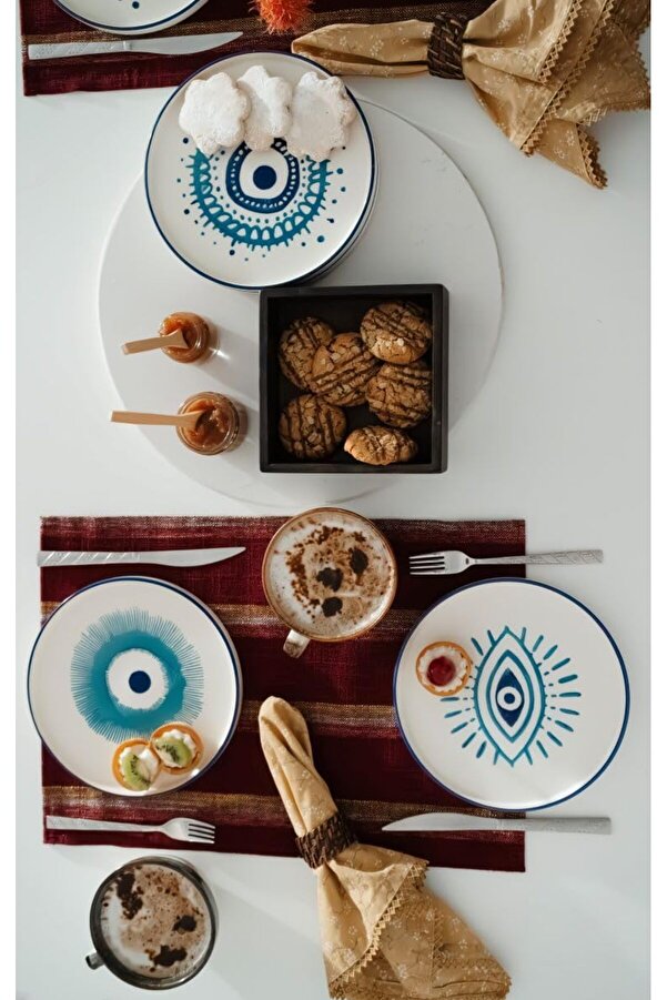 Shopverse Serami̇k Nazar Boncuklu 6 Parça Özel Tasarım Hand Pasta Takımı Trendfli̇ck 1014773
