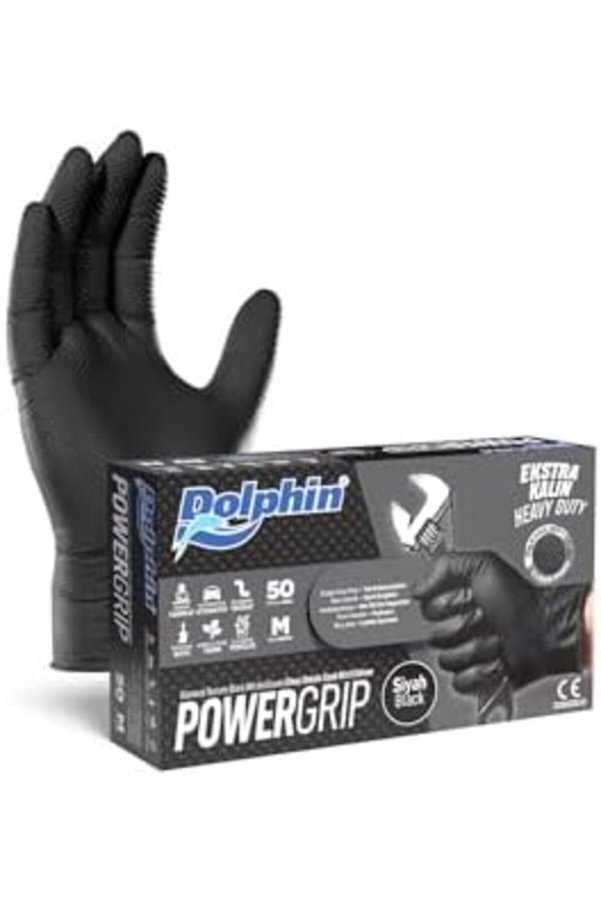 Shopverse Powergri̇p Ekstra Kalın Si̇yah Ni̇tri̇l Eldi̇ven Dokulu M 50 Adet Trendfli̇ck 1014773