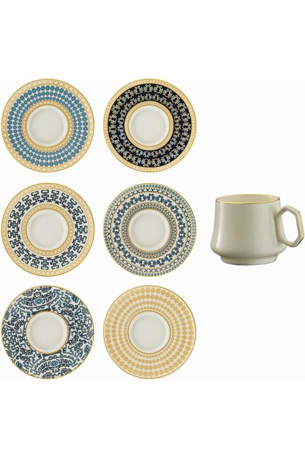 Shopverse Moreno 1453 Şangay Gemoetri̇k 12 Parça 6 Ki̇şi̇li̇k Kahve Fi̇ncan Takımı 90 Ml Trendfli̇ck 10147