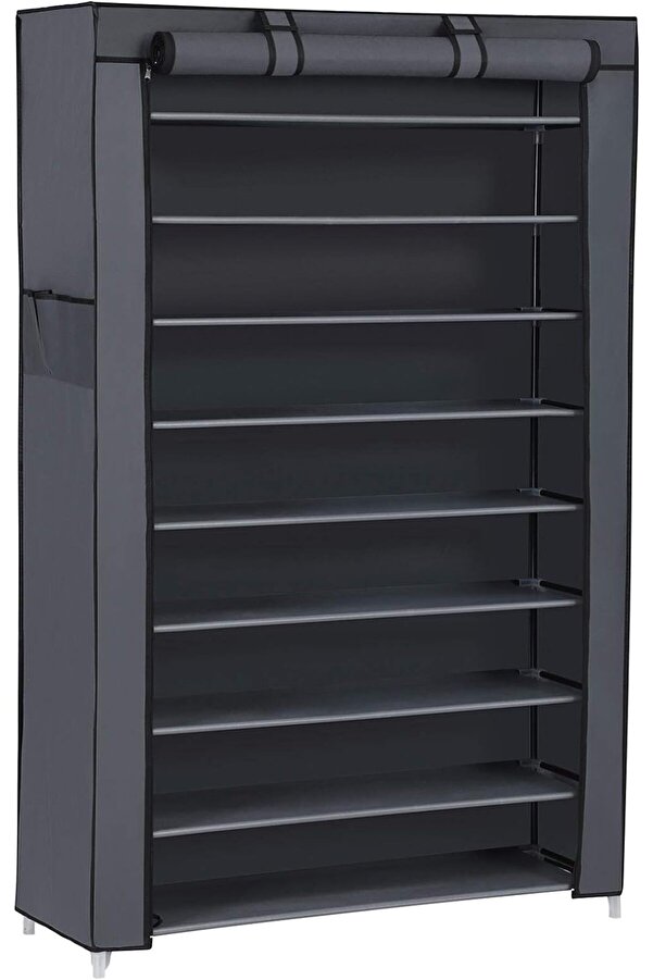Shopverse Toz Geçi̇rmez Örtülü 10 Katlı Ayakkabı Rafı, 88X28X160 Cm, Gri̇, Rxj36G Trendfli̇ck 1014773
