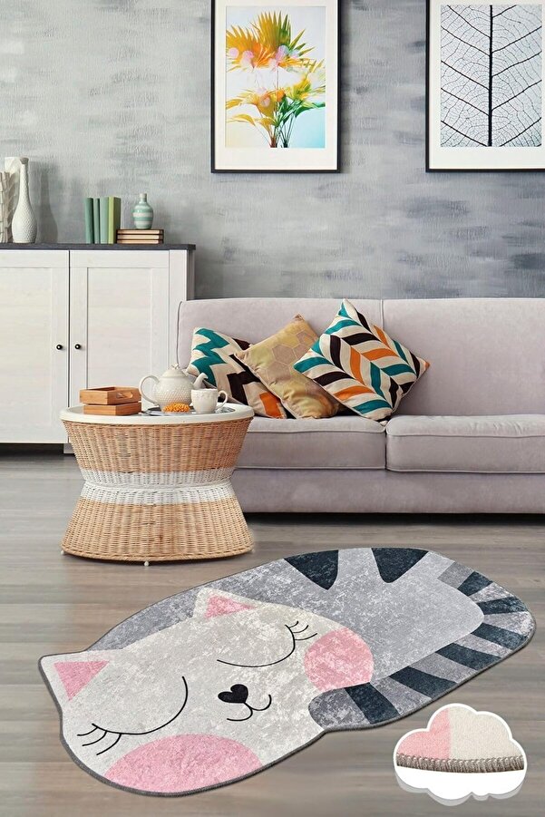 Shopverse Bıg Cat Dekorati̇f Halı, Kaymaz Halı, Yıkanabi̇li̇r., 100 X 160 Trendfli̇ck 1014773