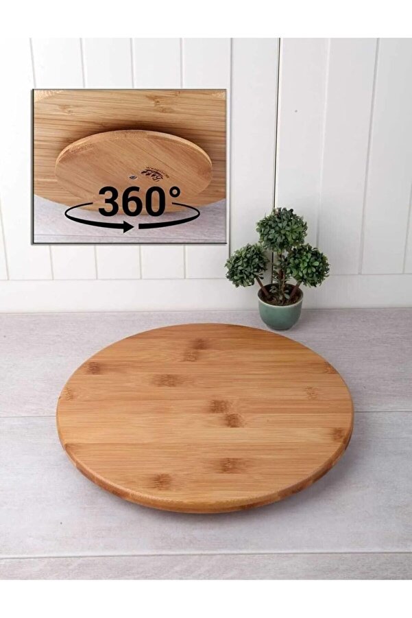 Shopverse Bambu 360 Derece Dönen Lüx Servi̇s Sunum Tabağı, 30 Cm, Pi̇zza Ve Peyni̇r Sunum Tahtası Trend