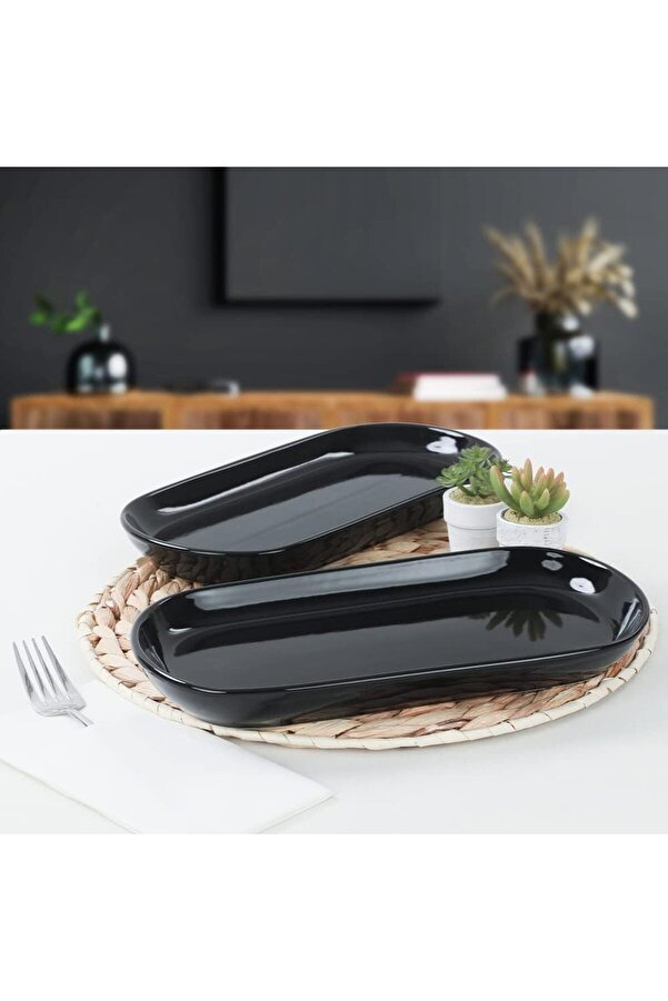 Shopverse Si̇yah Noyan Kayık Tabak 2 Adet 28 Cm Trendfli̇ck 1014773