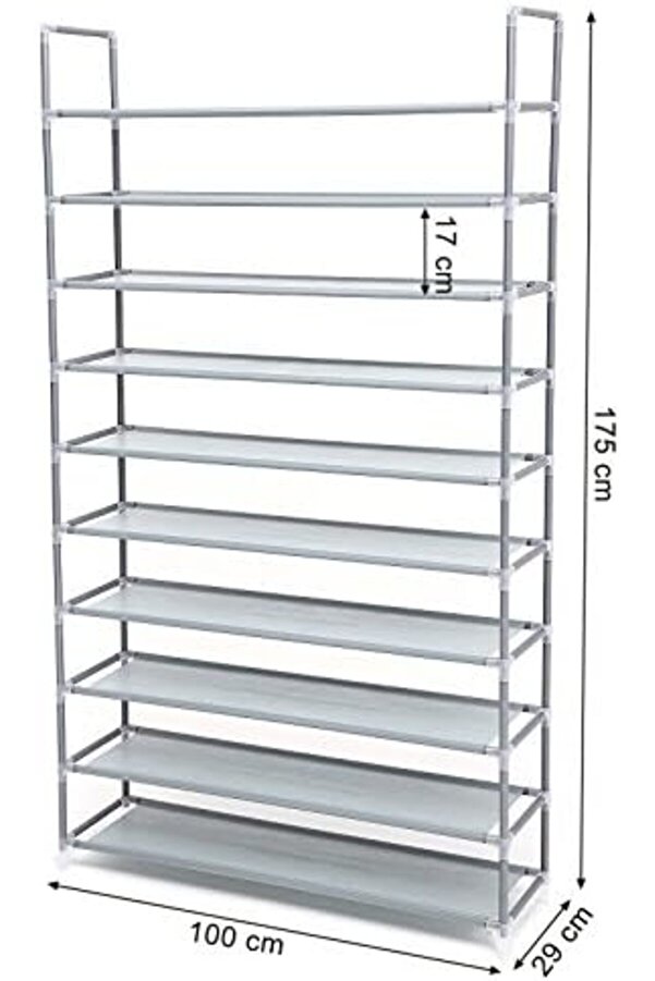 Shopverse 10 Katlı Ayakkabı Rafı, 100X29X175 Cm, Gri̇, Lsr10G Trendfli̇ck 1014773
