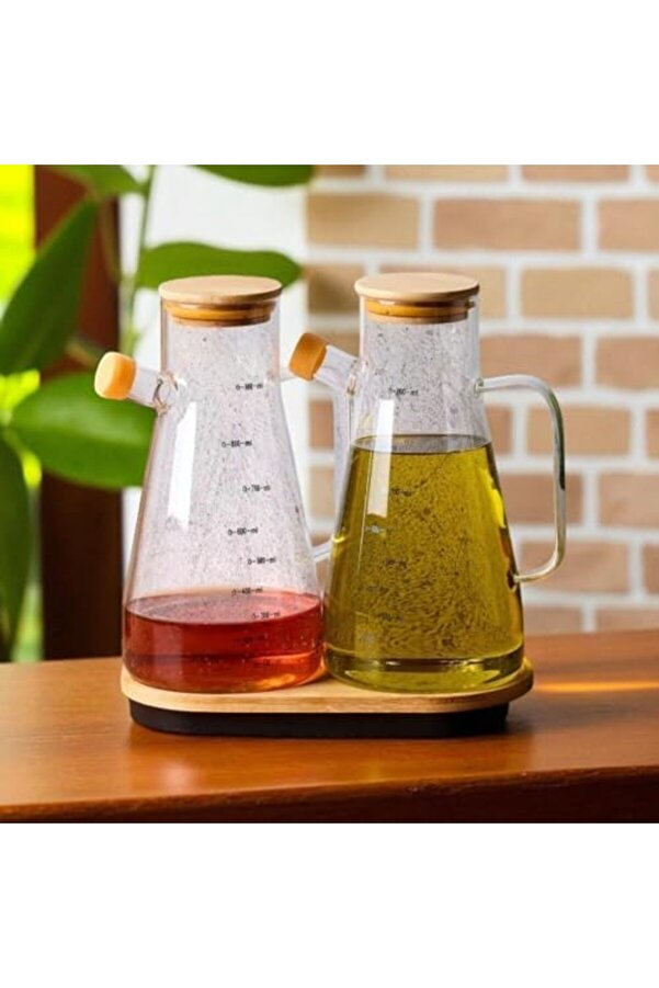 Shopverse 3 Lü Yağdanlık Seti̇ Borasi̇li̇kat Bambu Kapaklı Yağlık Altlığı Ayçi̇çek Yağı Zeyti̇n Yağı