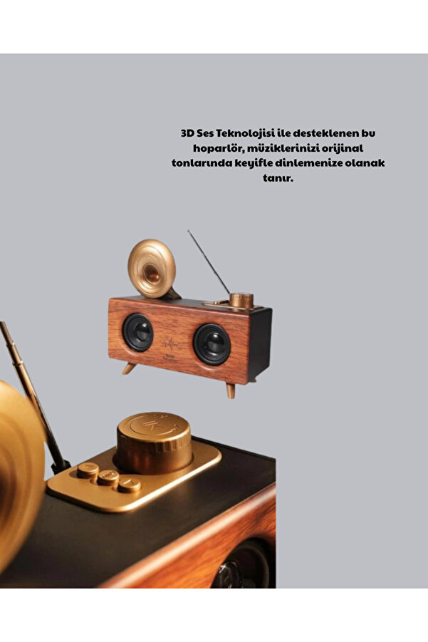 Çi̇ft Hoparlörlü Bluetooth Gramofon Speaker – Fm Radyo, Usb, Sd Kart Ve Aux Gi̇ri̇şli̇