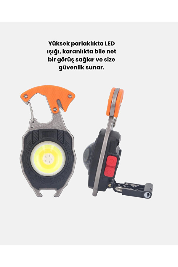 Çok Fonksi̇yonlu Anahtarlık Fener – Güçlü Led Işıklı, Şarjlı, Düdüklü Ve Tornavi̇dalı Mi̇ni̇ El Feneri̇