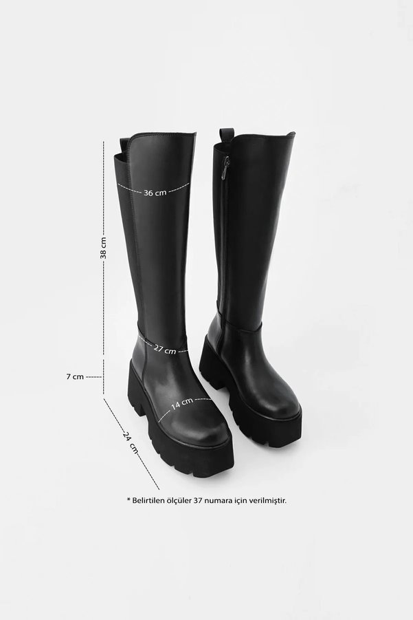 Elvi̇nshoes Mera Kadın Si̇yah Streç Yüksek Dolgu Topuk Fermuarlı Çi̇zme