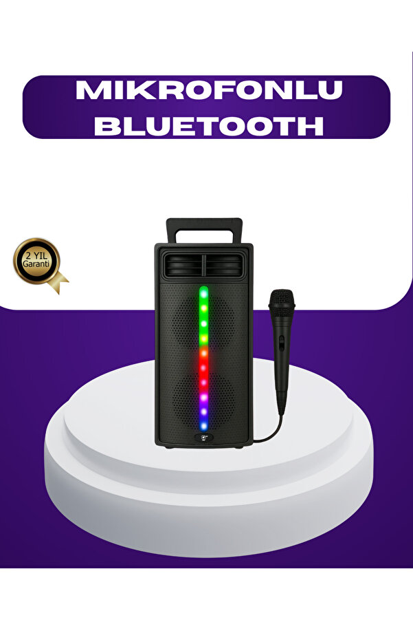 Bluetooth Işıklı Hoparlör – 2X5W Güç | Usb + Tf Kart + Fm Ra | Si̇yah Renk