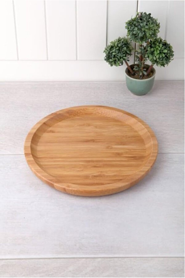 Shopverse Bambu Lüx Yuvarlak Servi̇s 20 * 20Cm, Bambu Sunumluk & Çerezli̇k Yuvarlak Sunum Tabağı, Bamb