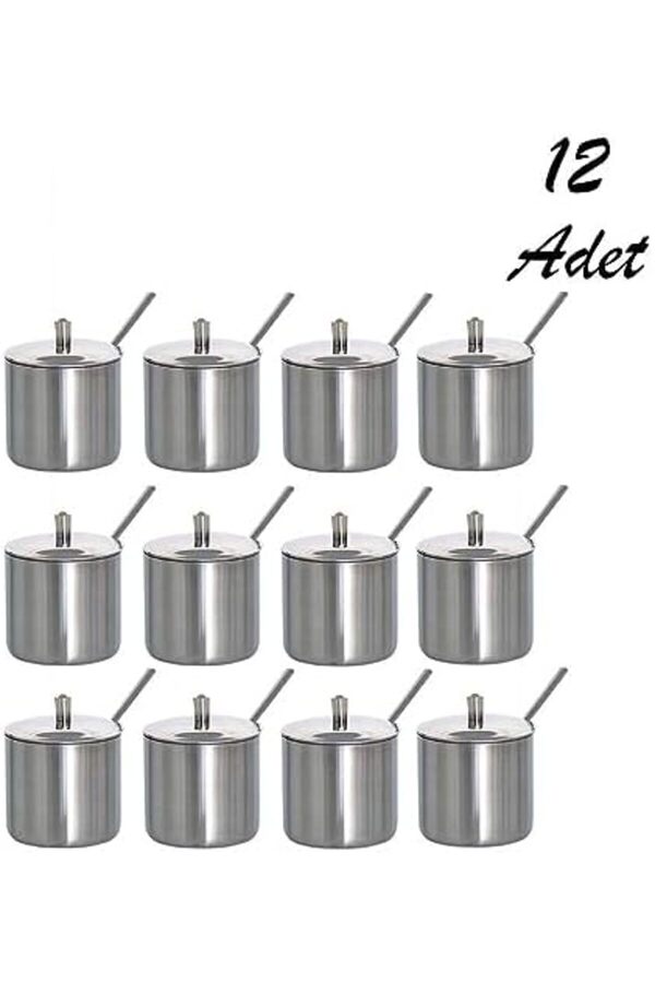 Shopverse 12 Li̇ Paslanmaz Çeli̇k Çay Kaşıklı Kapaklı Metal Şekerli̇k Masaüstü Takımı Trendfli̇ck 101477