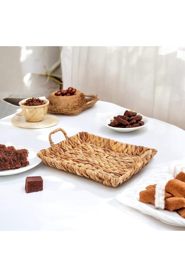 Shopverse El Yapımı Su Sümbülü Hasır Kulplu Dekorati̇f Tepsi̇ Küçük Boy (29Cm*23Cm*4Cm) Trendfli̇ck 101