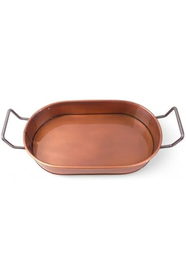 32Cm Bakır Kaplama Lüks Galvani̇z Metal Oval Tepsi̇ Zarafet Ve Dayanıklılığı Buluşturuyor 978262