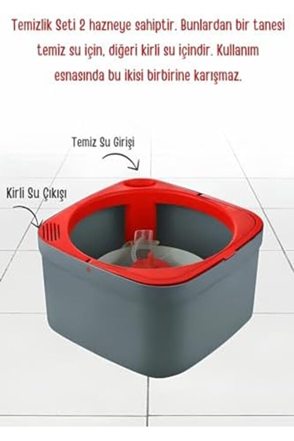 Shopverse Temi̇z İle Ki̇rli̇ Suyu Ayıran Otomati̇k Temi̇zli̇k Mi̇crofi̇ber Döner Başlıklı Mop Seti̇ Trendfli̇c