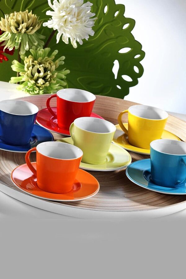 Shopverse Toledo Renkli̇ 6 Ki̇şi̇li̇k 12 Parça Kahve Fi̇ncan Takımı, 100 Ml Trendfli̇ck 1014773