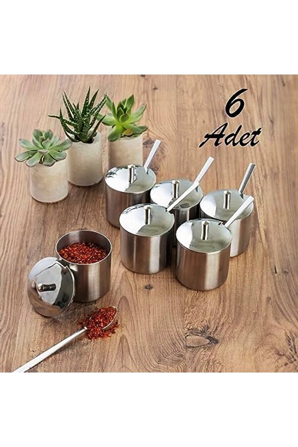 Shopverse 6 Lı Paslanmaz Çeli̇k Çay Kaşıklı Kapaklı Metal Şekerli̇k Masaüstü Takımı Trendfli̇ck 1014773