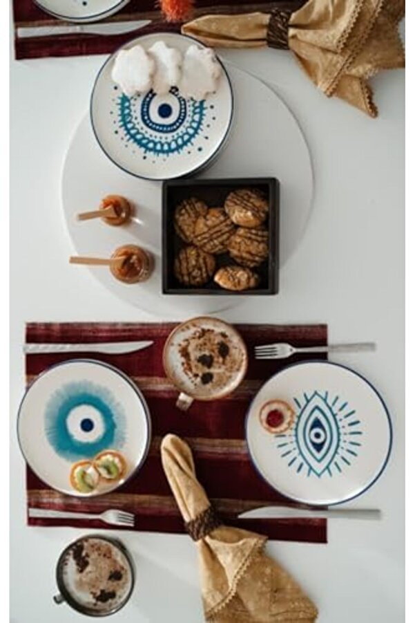 Shopverse Serami̇k Nazar Boncuklu 6 Parça Özel Tasarım Hand Pasta Takımı Trendfli̇ck 1014773