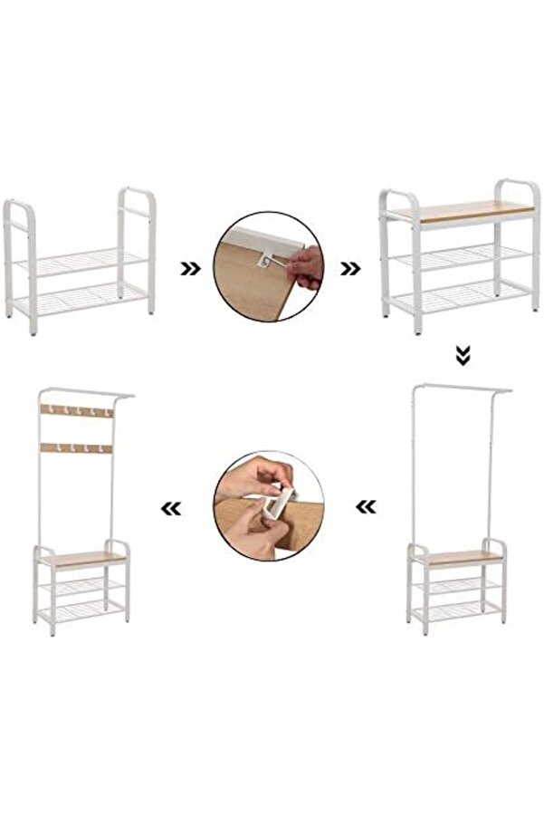 Shopverse ,, 9 Kancalı Askısı, Oturaklı Ayakkabı Askısı, 3 Raf, Yüksekli̇k 183 Cm, Metal, Krem Hsr4