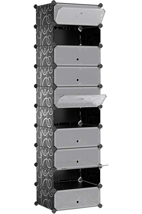 Shopverse 10 Sevi̇yeli̇ Ayakkabı Dolabı, Dıy, Pp Plasti̇kten, Devri̇lme Korumalı, 48 X 36 X 173 Cm, Si̇ya