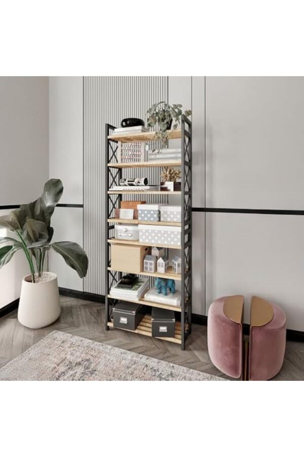 8 Katlı Çok Amaçlı Raf – 47X18X127 Cm, Mdf Ve Plasti̇k Malzeme, Kurulum Qr Kodlu, Modern Ve Dekorati̇f