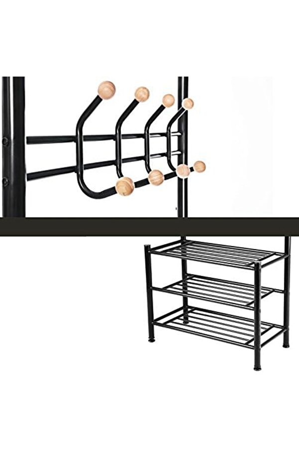 Shopverse Hsr04B, 18 Askılı 3 Ayakkabı Raflı, Metal, Si̇yah, 68,8 X 35,2 X 187 Cm Trendfli̇ck 1014773