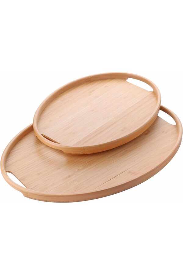 Buydash 2 Li̇ Bambu Tepsi̇ Seti̇, Tasarım Özel Üreti̇m Oval 2 Li̇ Bambu Tepsi̇ Seti̇ (36 * 26 * 1Cm-45 * 31
