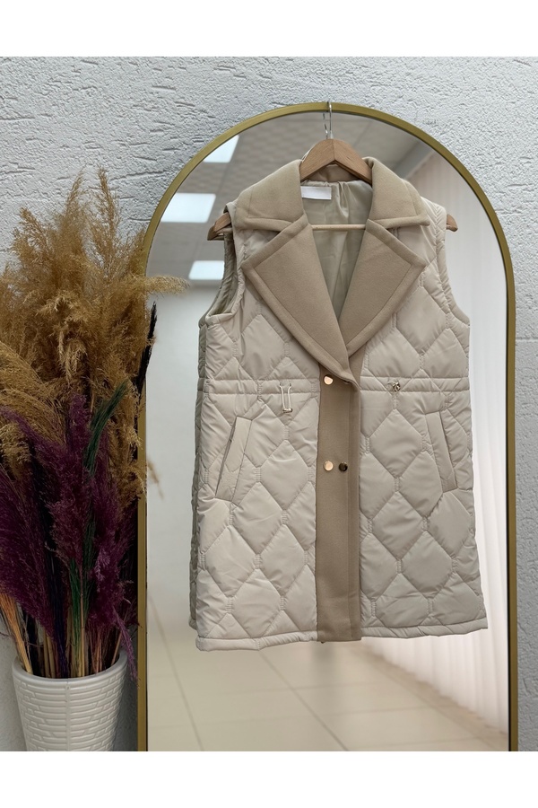 BENAHOLL Esila Baklava Desen Belden Sıkmalı Şişme Yelek-EN2192 Taş