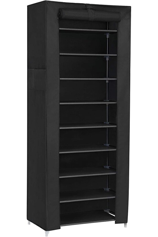 Shopverse Toz Geçi̇rmez Örtülü 10 Katlı Metal Ayakkabı Rafı, Si̇yah, Rxj10H Trendfli̇ck 1014773