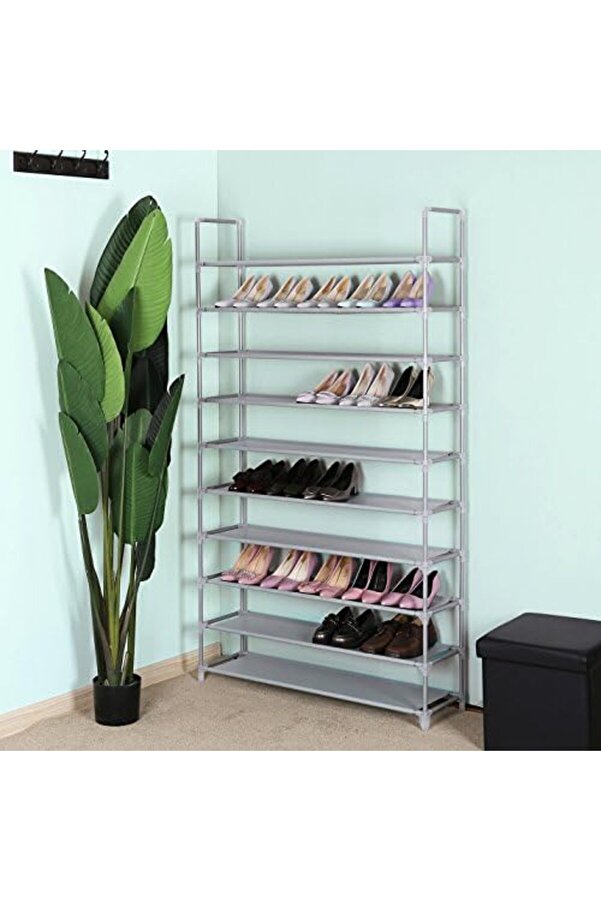 Shopverse 10 Katlı Ayakkabı Rafı, 100X29X175 Cm, Gri̇, Lsr10G Trendfli̇ck 1014773