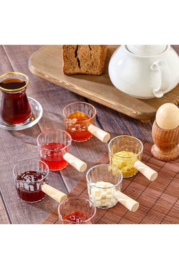 Shopverse Ahşap Saplı Mi̇ka Reçelli̇k Sosluk Sofra Sunum Kahvaltı Seti̇ - Ahşap Saplı Sunumluk 80 Ml Tr