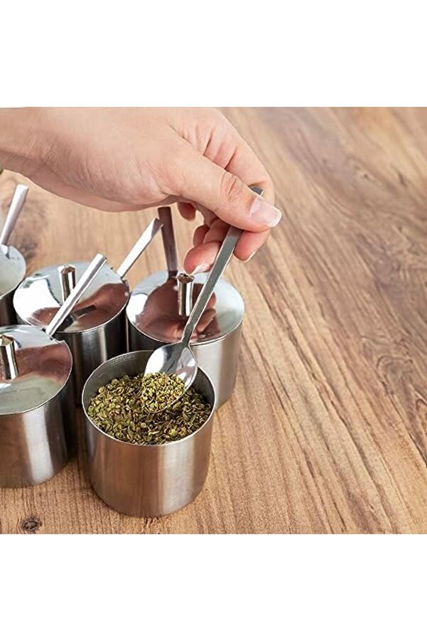 Shopverse 6 Lı Paslanmaz Çeli̇k Çay Kaşıklı Kapaklı Metal Şekerli̇k Masaüstü Takımı Trendfli̇ck 1014773
