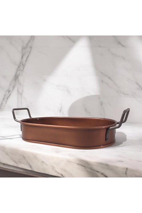 32Cm Bakır Kaplama Lüks Galvani̇z Metal Oval Tepsi̇ Zarafet Ve Dayanıklılığı Buluşturuyor 978262