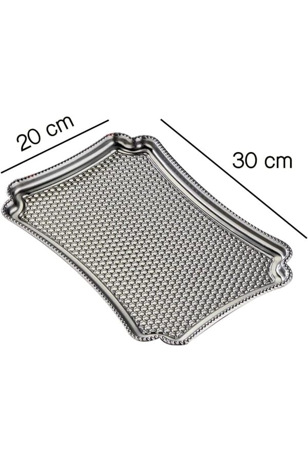 Adet Paslanmaz Çeli̇k Dekorati̇f Servi̇s Tepsi̇si̇, Çeli̇k Tepsi̇, 28X19 Cm, Gümüş Renk, Kahve Çay Sunum Sö