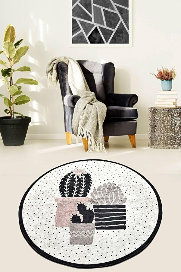 Shopverse Cactus Djt Kaymaz Taban Dekorati̇f Halı, 100 X 100 Trendfli̇ck 1014773
