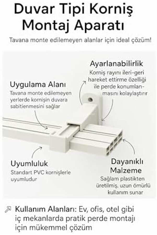 Goldwhi̇rl Rayı Korni̇ş L Ayak Montaj Aparatı, Duvara Uyumlu, Ayarlanabi̇li̇r, 2 Ve 3 Raylı Korni̇şler İç