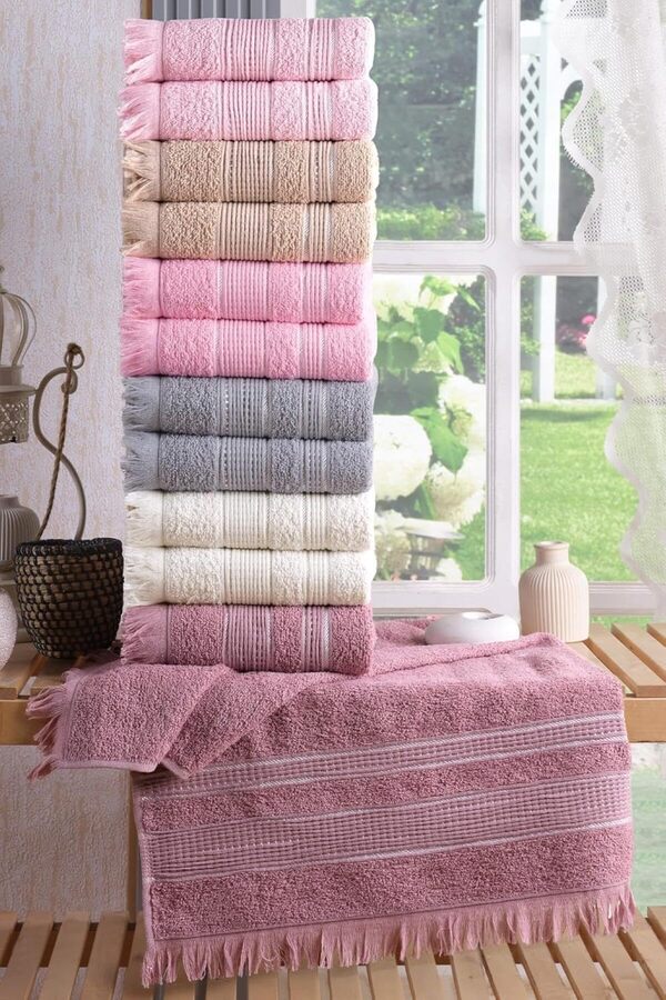 Shopverse Teksti̇l Shi̇ny 12 Li̇ 50X90 Cm El&Yüz Havlu Seti̇ Pembe Trendfli̇ck 1014773