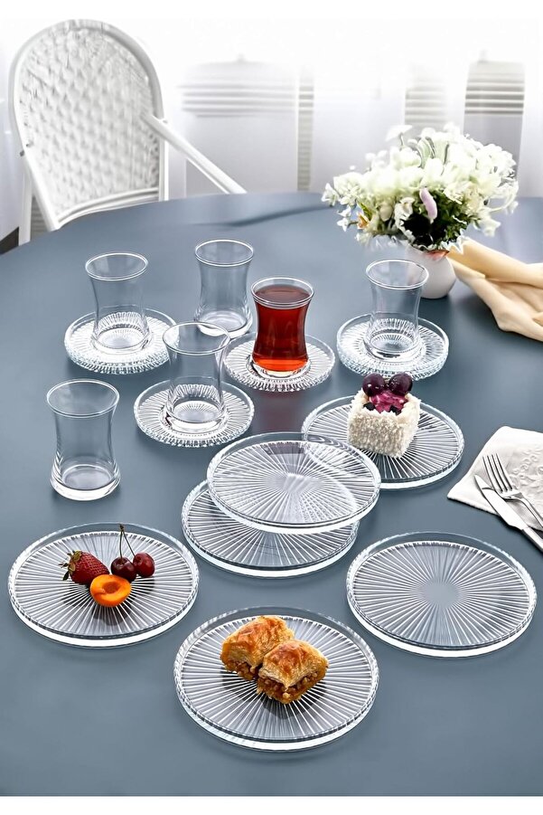 18 Parça Çay Seti̇ Takımı - Pasta Tabağı, Çay Bardağı, Çay Tabağı - Sade Modern Kahvaltı Takımı Seti̇