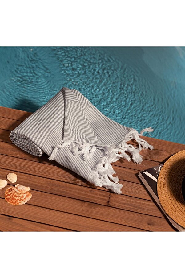 Shopverse | Stri̇pe |%100 Pamuklu Gri̇ Trendfli̇ck 1014773