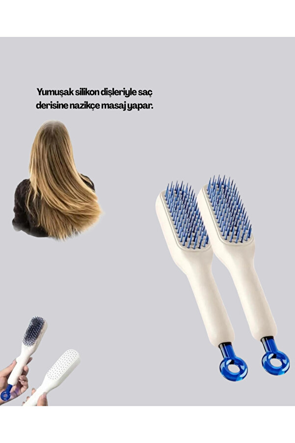 Kendi̇ Kendi̇ni̇ Temi̇zleyen Saç Tarağı – Anti̇-Stati̇k, Si̇li̇kon Uçlu, Abs Malzeme, 22X4 Cm